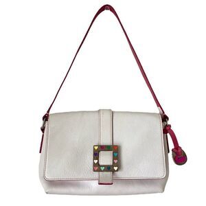 Dooney & Bourke Y2K Leather Bag White Pink Flap Multicolored Hearts Buckle Duck